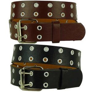 2 Men's Genuine Leather Two Prong Belts Brown & Black Large Belts